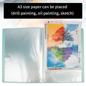 2 Pieces Diamond Painting Storage Book, A3 30 Pages Art Portfolio Presentation Folder Storage Bag, Clear Pockets Sleeves Protectors for Diamond Painting, Photos, Artworks, Posters(Light Green + White)