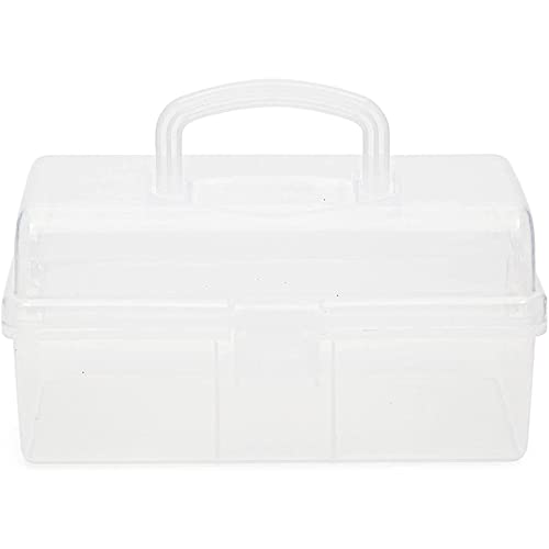 Art and Craft Supply Case, Clear Storage Art Tool Box, Organizer with 2 Trays (9 x 5 x 4.25 in)