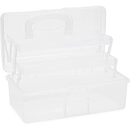 Art and Craft Supply Case, Clear Storage Art Tool Box, Organizer with 2 Trays (9 x 5 x 4.25 in)