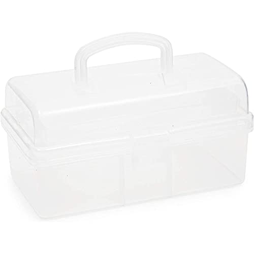 Art and Craft Supply Case, Clear Storage Art Tool Box, Organizer with 2 Trays (9 x 5 x 4.25 in)