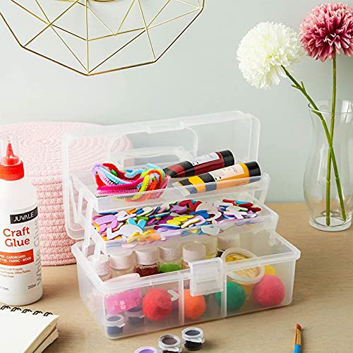 Art and Craft Supply Case, Clear Storage Art Tool Box, Organizer with 2 Trays (9 x 5 x 4.25 in)