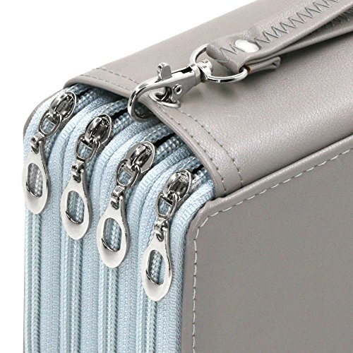 YOUSHARES 72 Slots Pencil Case - PU Leather Handy Multi-layer Large Zipper Pen Bag with Handle Strap for Colored / Watercolor Pencil (Gray)