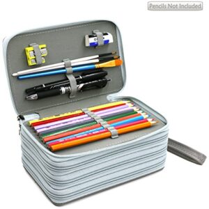 YOUSHARES 72 Slots Pencil Case - PU Leather Handy Multi-layer Large Zipper Pen Bag with Handle Strap for Colored / Watercolor Pencil (Gray)