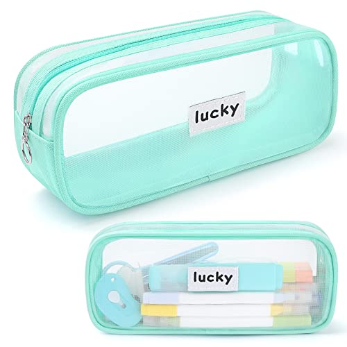 DGDFLDGC Mesh Pencil Pouch Clear Case Kawaii Accessories Bag Makeup Big Office College School Gift for adults Teen Girl Boy (DG 003)