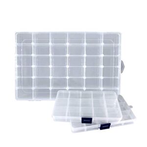 compartment organizer box with dividers – set of 3 transparent plastic craft organizer containers removable grids portable size useful organization tools for jewelry screws hardware craft supplies
