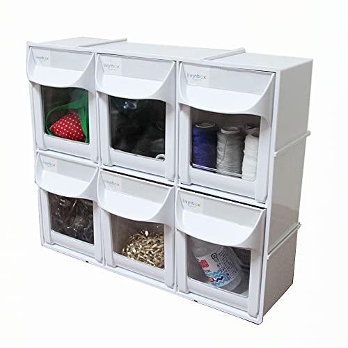 livinbox Plastic Tilt Out Bins Sewing Storage for Arts, Craft Sewing Supplies, Tea Bags Storage, Dental Tip Out Bin Cabinets,White, FO-306-WT