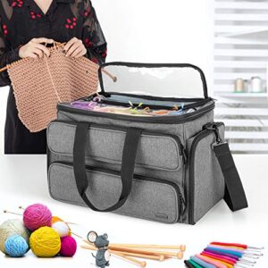 YARWO Knitting Bag, Yarn Storage Organizer Tote for Knitting Needles(Up to 14”), Crochet Hooks, Circular Needles, Projects and Skeins of Yarn, Gray (Bag Only)