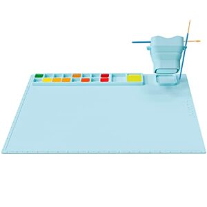 Silicone Art Mat, Silicone Painting Mats with Cup, 20"x17" Large Nonslip Silicone Craft Mat, Silicone Paint Mats for Kids Craft, Painting, Resin Casting DIY Projects (Blue)