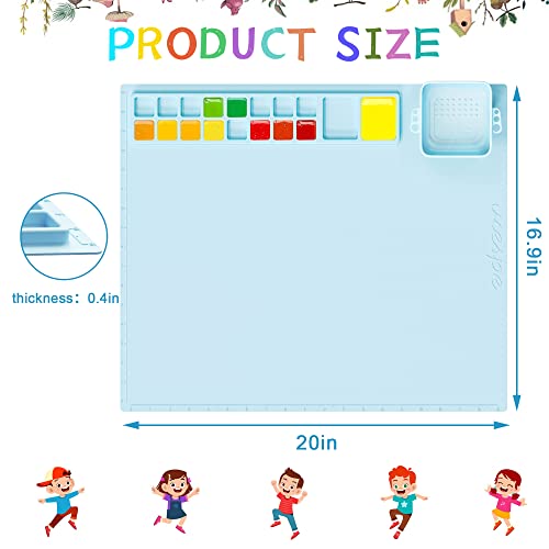 Silicone Art Mat, Silicone Painting Mats with Cup, 20"x17" Large Nonslip Silicone Craft Mat, Silicone Paint Mats for Kids Craft, Painting, Resin Casting DIY Projects (Blue)