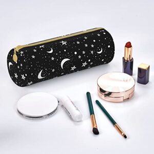 YANGDADA Black Moons White Stars Leather Cylinder Pencil Case, Pencil Pouch Medium Capacity Portable Multifunction Pen Bag For Girls Boys Kids Teen