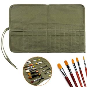 ECHSRT Paint Brush Holder Roll Up Paint Organizer Canvas Pencil Bag 30 Slots Storage Large Capacity Brush Case Pouch for Artist Acrylic Oil Watercolor,Army Green