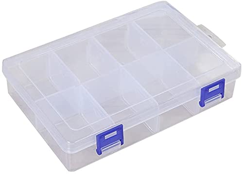 Clear Plastic Storage Box Compartments with Adjustable Dividers, Portable Transparent Beads Earring Jewelry Organizer Holder with Lid for Craft Nail Fishing Hooks Medicine Container Box, 8 Grids