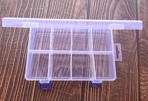 Clear Plastic Storage Box Compartments with Adjustable Dividers, Portable Transparent Beads Earring Jewelry Organizer Holder with Lid for Craft Nail Fishing Hooks Medicine Container Box, 8 Grids