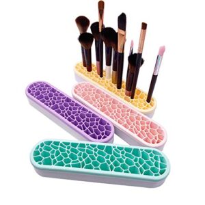 desktop storage box silicone makeup brush holder organizers,cosmetic storage box, brush drying rack, bathroom organizer, painting brush holder, art supplies, craft or sewing tools (nordic pink)