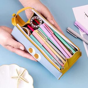 LELEBEAR Folding Cute Pencil Case Zipper Large Capacity can Holds 50 Colored Pencils with Handle Strap Pen Bag Stationery Organizer for Girls&Boys School Supplies