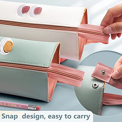 LELEBEAR Folding Cute Pencil Case Zipper Large Capacity can Holds 50 Colored Pencils with Handle Strap Pen Bag Stationery Organizer for Girls&Boys School Supplies