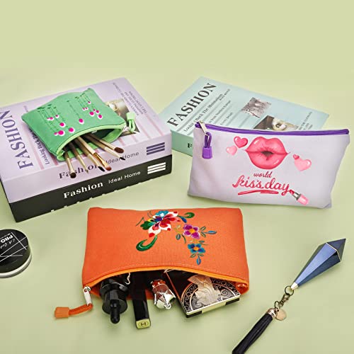 Fassave 12 Pack DIY Craft Cotton Canvas Bag, Multi-Purpose Cosmetic Bag Makeup Pouches with Zipper Travel Toiletry Bag Pen Pencil Bag (Multicolor, M), D003