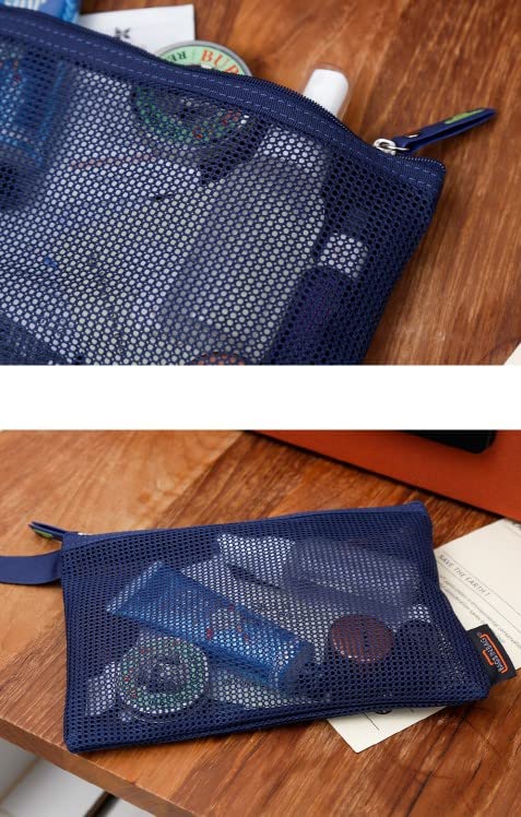 Bags In Bag Mesh Zipper Pouch Makeup Cosmetic Accessories Pencil Case Organizer Mesh Zipper Bags For Storage, Travel, Office (8.6x5.9 in) (Navy)