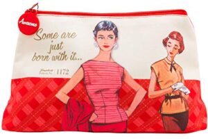simplicity vintage fashion 1950’s ”some are just born with it” red large zipper pouch, 10” l x 5.25” h