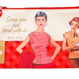 Simplicity Vintage Fashion 1950's ''Some are Just Born With it'' Red Large Zipper Pouch, 10'' L x 5.25'' H