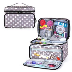 luxja sewing accessories organizer with 2 detachable clear pockets, sewing supplies organizer (patent design), polka dots