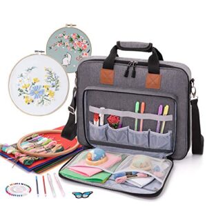 afuower embroidery kit storage bag, embroidery project bag with shoulder strap (gray)