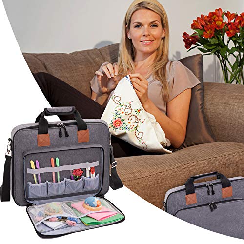 AFUOWER Embroidery Kit Storage Bag, Embroidery Project Bag with shoulder strap (Gray)