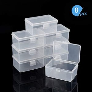 BENECREAT 8Pcs Clear Plastic Box Container Transparent Rectangle Storage Organizer with Lids for Beads, Small Items and Other Craft Projects, 3.2x2.2x1.4"