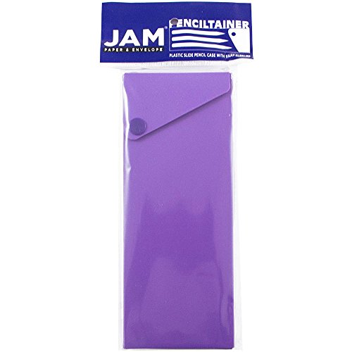 JAM PAPER Plastic Pencil Cases - Sliding Pencil Case Box with Button Snap - Purple - Sold Individually