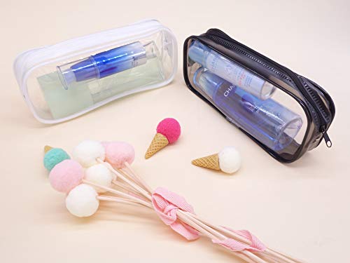 Pack of 4 Clear PVC Pencil Pouch with Zipper, Portable Transparent Big Capacity Pencil Case Makeup Bag for Stationery and Travel Toiletries Organizing(Black and White)