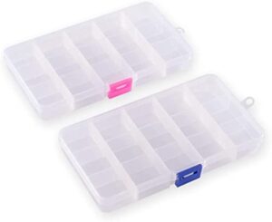 yukaba 2 pack 15 grids plastic small crafts storage boxes with adjustable dividers (6.7″ × 3.9″ x 1″)
