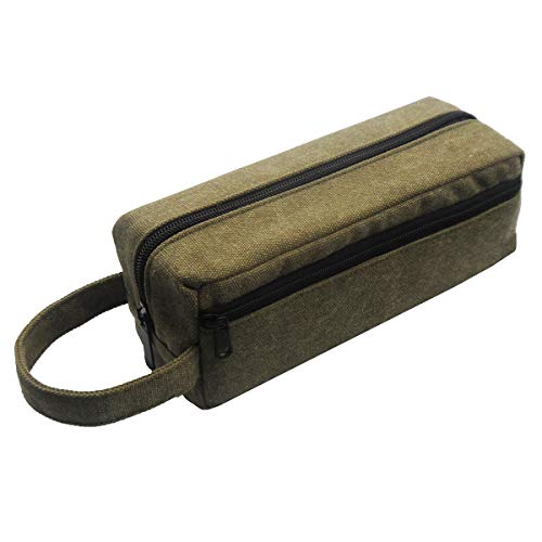 Enyuwlcm Heavy Canvas Stationery Large Pencil Bag with Handle Strap Durable Pencil Case with Two Compartments Zipper Pencil Holder 1 Pack Amygreen