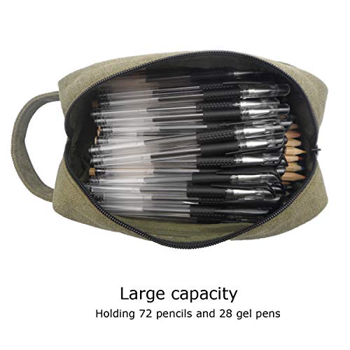 Enyuwlcm Heavy Canvas Stationery Large Pencil Bag with Handle Strap Durable Pencil Case with Two Compartments Zipper Pencil Holder 1 Pack Amygreen