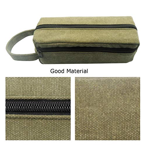 Enyuwlcm Heavy Canvas Stationery Large Pencil Bag with Handle Strap Durable Pencil Case with Two Compartments Zipper Pencil Holder 1 Pack Amygreen