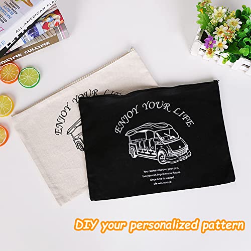 10 Pack Blank DIY Craft Bag Canvas Pen Case Black Makeup Bags Invoice Bill Bag Multipurpose Travel Toiletry Pouch with Black Zipper