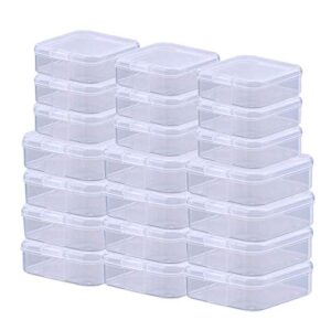 24 pack small clear plastic storage containers with lids,beads storage box with hinged lid for beads,earplugs,pins, small items, crafts, jewelry, hardware (2.9×2.9 x1 & 2.1×2.1 x0.8 inches)