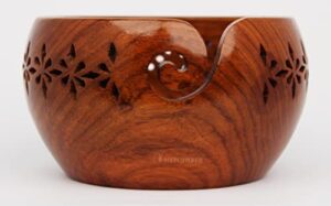 metlumber wooden yarn bowl holder yarn storage bowl for knitting & crocheting handcrafted rosewood yarn storage bowl round knitting bowl crochet bowl holder knit weave yarn craft