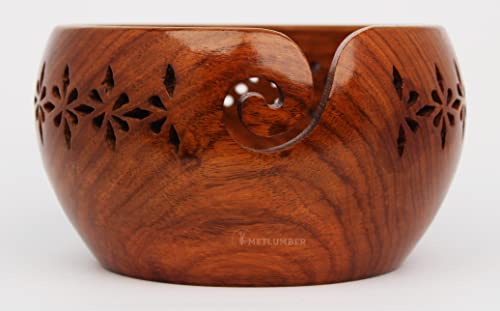 METLUMBER Wooden Yarn Bowl Holder Yarn Storage Bowl for Knitting & Crocheting Handcrafted Rosewood Yarn Storage Bowl Round Knitting Bowl Crochet Bowl Holder Knit Weave Yarn Craft