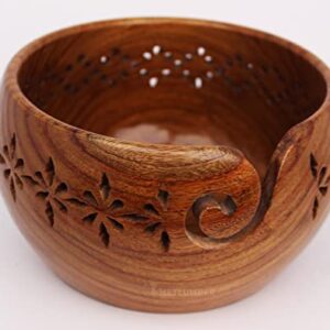 METLUMBER Wooden Yarn Bowl Holder Yarn Storage Bowl for Knitting & Crocheting Handcrafted Rosewood Yarn Storage Bowl Round Knitting Bowl Crochet Bowl Holder Knit Weave Yarn Craft