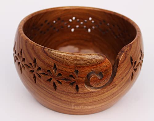 METLUMBER Wooden Yarn Bowl Holder Yarn Storage Bowl for Knitting & Crocheting Handcrafted Rosewood Yarn Storage Bowl Round Knitting Bowl Crochet Bowl Holder Knit Weave Yarn Craft