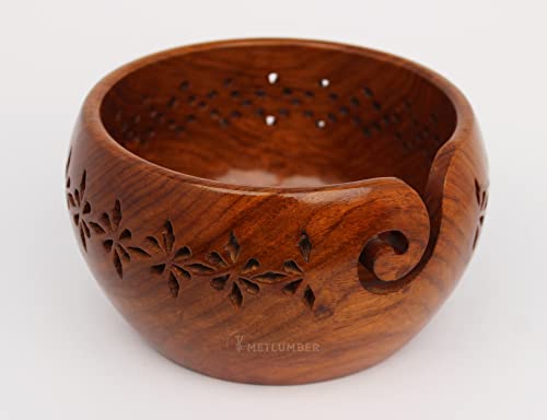 METLUMBER Wooden Yarn Bowl Holder Yarn Storage Bowl for Knitting & Crocheting Handcrafted Rosewood Yarn Storage Bowl Round Knitting Bowl Crochet Bowl Holder Knit Weave Yarn Craft