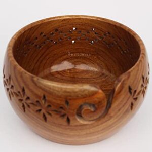 METLUMBER Wooden Yarn Bowl Holder Yarn Storage Bowl for Knitting & Crocheting Handcrafted Rosewood Yarn Storage Bowl Round Knitting Bowl Crochet Bowl Holder Knit Weave Yarn Craft