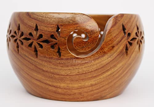 METLUMBER Wooden Yarn Bowl Holder Yarn Storage Bowl for Knitting & Crocheting Handcrafted Rosewood Yarn Storage Bowl Round Knitting Bowl Crochet Bowl Holder Knit Weave Yarn Craft