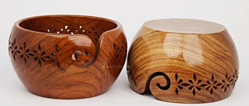 METLUMBER Wooden Yarn Bowl Holder Yarn Storage Bowl for Knitting & Crocheting Handcrafted Rosewood Yarn Storage Bowl Round Knitting Bowl Crochet Bowl Holder Knit Weave Yarn Craft