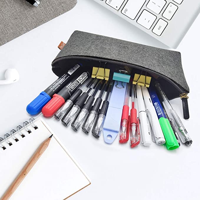 RIANCY Stationery Pencil Case Pouch Stylish Simple Small Pencil Bag Durable Compact Zipper for Office Art Cosmetics Storage Supplies (Black)