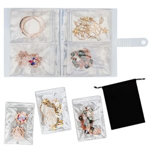 designster transparent jewelry organizer book – jewelry storage album earring organizer storage book bag, jewelry travel storage holder for necklace rings bracelet studs (80 slots+50 thicken pvc bags)