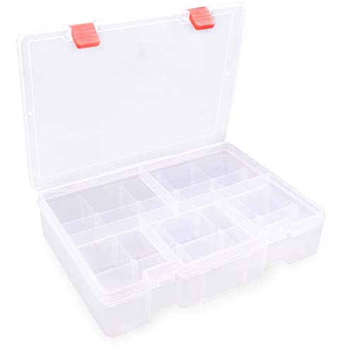 18 Grids Plastic Organizer Container with Adjustable Dividers,Plastic Storage Box with 18 Removable Grids,Jewelry Organizer Compartments