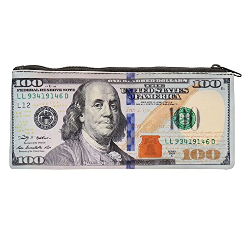 PIGMENT AND HUE INC $100 Bank Note Zipper Pouch - Hundred Dollar Bill Print - 9.25" x 4.25"