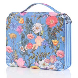 shulaner 120 slots colored pencil case organizer with zipper large capacity pen holder bag for student or artist blue flower