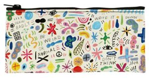 blue q pencil case, doodle party – chunky zipper, sturdy and easy-to-rinse-clean, 4.25″h x 8.5″w, made from 95% recycled material (multicolor)